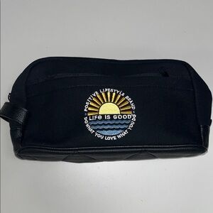 Life Is Good Black Large Toiletry Bag with Embroidered Logo